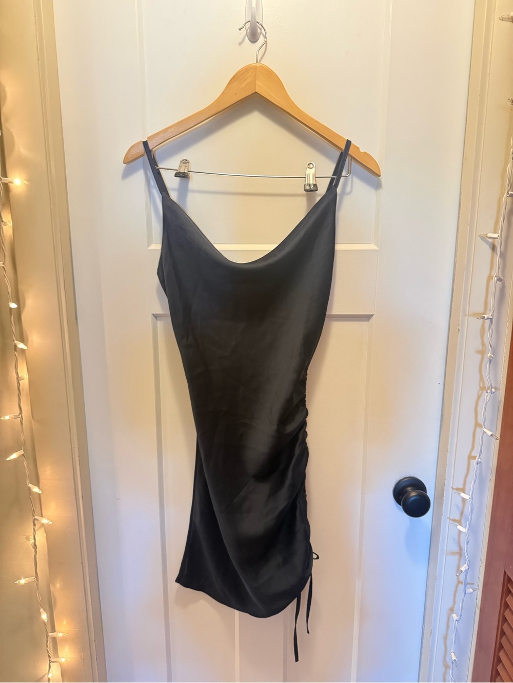 Satin Navy Mini Dress with Side Tie from Florence Italy
